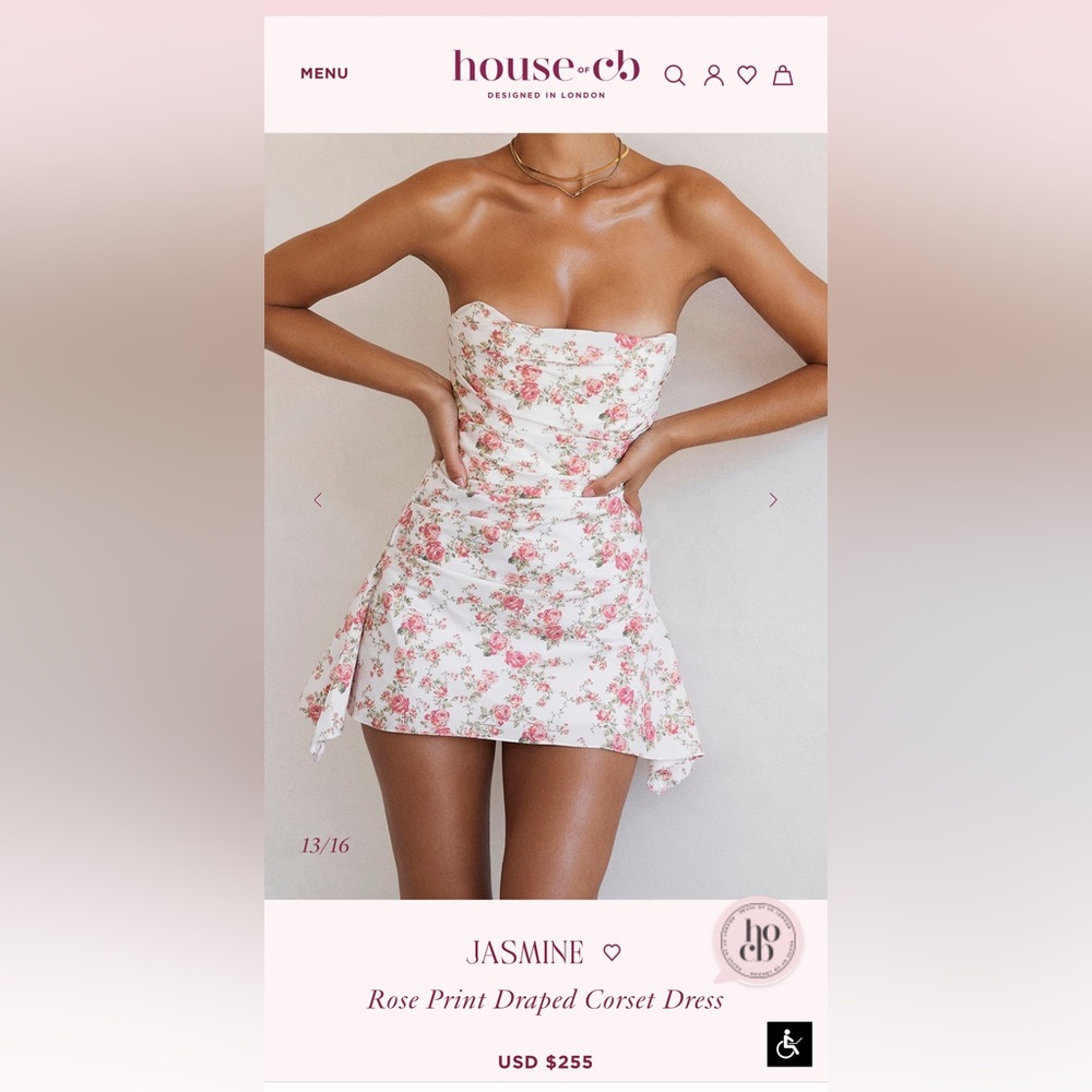 house of cb Rose Print Draped Corset Dress ‘Jasmine’